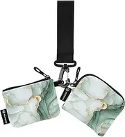 [Caihoyu] Marble White Sage Green Women's Card Cases Change Holder Minimalist Wristlet Wallet Key Holder with Zipper Coin Pocket for Women Men 2 Pcs, Multicolor, 4.13"(L) x 3.5"(W), Travel Accessory