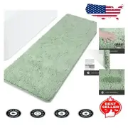 Machine Washable 24x72 Bath Rug - Fluffy Non-Slip Chenille Mat, Sea Foam
