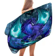 Fantasy Creature Omen Purple Dragon Microfiber Beach Towel