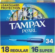 Tampax Pearl Tampons Multipack, Regular/Super Absorbency Unscented 34 Count