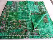 Twin Size Silka Patchwork Kantha Throw 90x60 Inch Vintage Silk Sari Quilt, Indian Silk Throw, Silk Patola Quilt, Bed Cover, Patchwork Kantha Blanket