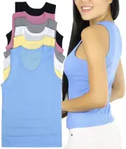 ToBeInStyle Junior’s Pack of 6 100% Cotton Ribbed Crop Lightweight Tank Tops
