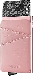[VULKIT] Credit Card Holder Pop up Wallet with Extra Leather Slots RFID Blocking Slim Metal Card Case for Men or Women(Rose)