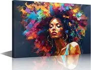 TISHIRON Watercolour Woman Canvas Printing Art for Living Room African American Woman Artwork Wall Art Watercolour Girl Picture Frames Collage Wall Decor Artwork 16" Wx24 Hx1 Panel