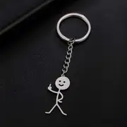 Fishhook Funny Fuxk You Middle Finger Stickman Keychain School Bag Car Key Ring Trinket Gift Man Woman Stainless Steel Jewelry Keychain -2 Silver