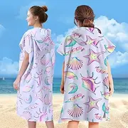 Poncho Changing Robe with Zipper Hooded Towel Poncho Robe Highly Absorbent Surf Poncho Changing Towel Soft Wetsuit Changing Towel Easy to Wear Surf Poncho Towel for Surfing Swimming Wetsuit(01)