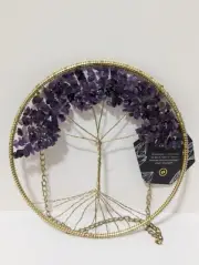 Earthbound Tree of Life Crystal Wall Hanging Gold with Purple Amethyst