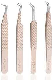 Fiber Tip Lash Tweezers For Eyelash Extension Tweezers Professional Eyelash Extension Tweezer - Set of 4 Pcs Diamond Grip Stainless Steel Fiber Tweezer (4, Peach)