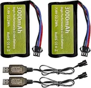 2PCS 7.4V 3000mah 15C 2S Li ion Battery with SM-3P Plug and USB Charger Suitable for DE43 DE60 9500E RC Car Model Truck Huina 1575 RC Engineering Vehicle RC Toy Car Battery