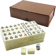 Lesunbak Chinese Mahjong Game Set, Mini Complete Majiang Set with 144 Tiles, Traveler Size Majiang with Storage Reserve Mahjong Tiles, Dice, for Travel, Party, Family