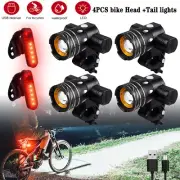 1/2Sets xUSB Rechargeable LED MTB Bicycle Light Racing Headlight & Rear Lamp Kit