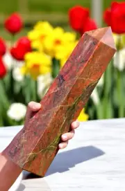 Large Green Unakite Crystal Tower Handmade Crystal Home Office Decorative Point