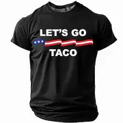 American Independence Day Men's Let's Go Taco T Shirt Short Sleeve T shirt 3D Print Crew Neck Shirt Fashion Daily Basic Street Casual Daily Black Green Summer