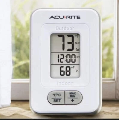 AcuRite Indoor/Outdoor Wireless Digital Thermometer with LCD screen Clock White