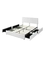 [Levede] 4 Storage Sliding Drawer Queen Size Bed Frame in Cream
