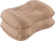 SUTAFOR Inflatable Pillow, Pack of 2, Ultralight Camping Pillow, 73 g, Travel Pillow, Inflatable Soft Beach Cushion, Air Cushion for Outdoor, Hiking, 41 x 28 cm, Khaki
