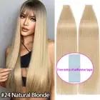 60PCS Natural Blonde #24 Tape In Skin Weft Remy Human Hair Extensions 16INCH 90G