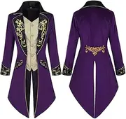 [Generic] Men's Medieval Tailcoat Jacket | Medieval Vintage Men's Jacket | Embroidery Vintage Gothic Steampunk Tuxedo for Beast Costume, Circus Jacket, Vampire Costume