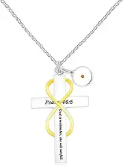 [Vivaday] Cross Pendant Mustard Seed Infinity Symbol Necklace | Engraved Faith Inspirational Scripture Necklaces | Personalized Adjustable Stainless Steel jewelry | Represents Belief YA5151