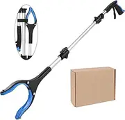 Reacher Grabber Tool，32" Foldable Trash Picker for Elderly Garb Reaching Tool ，Elderly Assist Arm Extension Too Foldable Reacher Grabber Pickup Tool with 360° Rotating Jaw & Magnets(Blue)