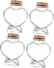 ULTECHNOVO 4Pcs Heart Shaped Glass Cork Bottles Clear Empty Vials for DIY Crafts Wishing Bottles and Candy Storage Versatile Glass Jars for Home Decoration and Giving