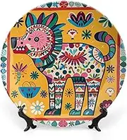 Mexican otomi animal decorative plates, ceramic decorative plates for display, boho style dinner plate with display stand, china plate for decoration