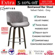 Artiss 1x Kitchen Bar Stools Wooden Bar Stool Chairs Dining Velvet Fabric Grey