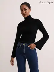 Phase Eight Black Fran Fluted Sleeve Ribbed Roll Neck Jumper (AH5525) | $173
