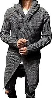 [SWJGLITTR] Men's Mid-Length Knitted Cardigan Ribbed Knit Sweater Pockets for Men Casual Cable Knit Hooded Cardigans, Dark Grey, Large