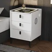 Oikiture Set of 2 Smart Bedside Tables Wireless Charging LED 3 Drawer Nightstand