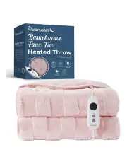 [Dreamaker] Basketweave Faux Fur Electric Heated Throw Blanket in Blush Pink