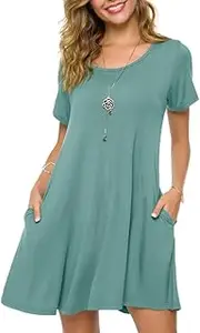[ZENNILO] Plus Size Casual T Shirt Dresses for Women Flowy Swing Tunic Dress Pockets