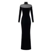 [Elisabetta Franchi] Elisabetta Franchi Velvet Mesh-insert Maxi Dress 44 IT BLACK