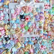 100 Pcs Pastel Cute Animals Slime Charms Cute Set, Bulk Cat Dog Bunny Chicken Mixed Kawaii Resin Charms Set Ornament for Crafts Scrapbooking Embellishments,1X1.5CM (C)