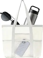 Moreeulsi Beach Tote Bag - Large Mesh Beach Tote Bag | Waterproof Mesh Fitness Handbag, Portable Swimming Pouch for Water Bottle Sunglasses Sports