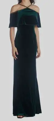 $395 Aidan Mattox Women's Green Beaded Cold Shoulder Gown Dress Size 10