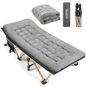 Portable Camping Cot, 600LBS Max Load, Extra Wide with Thick Mattress, Foldin...