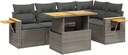 [vidaXL] 6 Piece Grey Poly Rattan Garden Sofa Set with Cushions - Outdoor Patio Lounge Furniture with Adjustable Tabletop