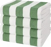 Cotton Paradise, Cabana Stripe Beach Towels 4 Packed, 100% Cotton Extra Large Pool Towels, Oversized Swim Soft Absorbent Quick Dry, Sage Green, 30''x60''