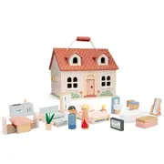 New Classic Toys Kids Mini Folding Wooden Doll House w/ Furniture Toy Set 3y+