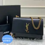 免運 YSL 聖羅蘭 442906 SUNSET 黑色牛皮 金鏈 中號日落包 鏈條包 肩背包 斜背包 鏈條包 肩背包