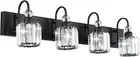 Modern Black Vanity Light 4-Lights Modern Crystal Vanity Lights for Bathroom Mat