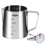 Coffee Milk Frothing Pitcher Cup with Measurement Inside Thermometer set 12oz...