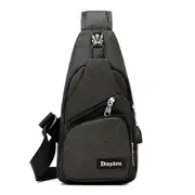 Multi-Function Portable Casual Canvas Chest Bag Outdoor Sports Shoulder Bag Waist Bag with External USB Charging Interface for Men / Women / Student(Black)