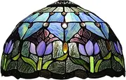 12 inch Blue Tulip Lamp Shade Replacement Only Tiffany Stained Glass Lampshades Blue Purple Floral Green Leaf Light Cover Fit for Table Lamps Pendant Lights Ceiling Fixtures Home Decor KeYJ