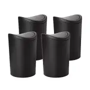Superio Small Modern Plastic Black 4 Pack Bathroom Trash Can with Lid 6 Liter