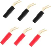 QUMIIRITY 6pcs Plated U Shaped Banana Plug Audio Connectors for Speaker Cable Color Coded for Easy Polarity Identification Durable Material for Audio Equipment