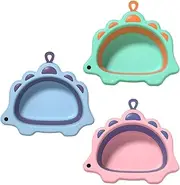 Hoement 3pcs Collapsible Cartoon Foot Wash Basin for Boy Girl Adorable Dinosaur Design Lightweight and Portable for Home and Outdoor Use Safe TPE and Material