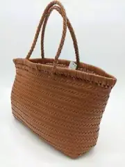Aqua Basket Tote Weave Vegan Leather Large Shoulder-Bag Brown Single Pocket NWT