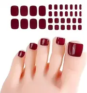 NKA Cured Gel Toe Nail Stickers, 34 Strip Pack, Gel Nail Wrap, Gel Nail Stickers, No UV Lamp Required (Dark RED, 32PC)
